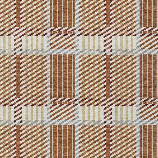 Copper Gold And Gray Plaid Washable Indoor Outdoor Area Rug Photo 5
