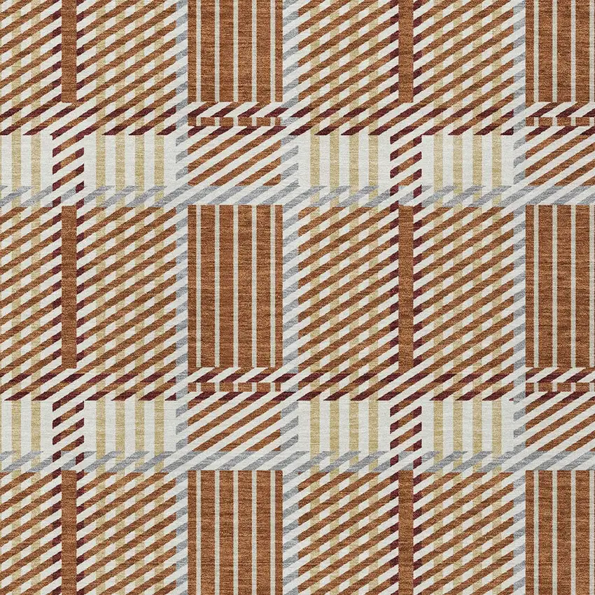 Copper Gold And Gray Plaid Washable Indoor Outdoor Area Rug Photo 5