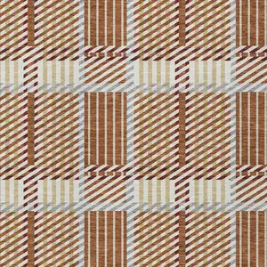 Photo of Copper Gold And Gray Plaid Washable Indoor Outdoor Area Rug