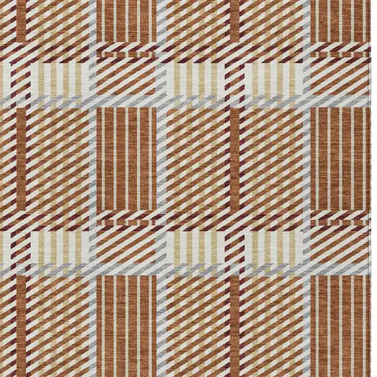 Copper Gold And Gray Plaid Washable Indoor Outdoor Area Rug Photo 5