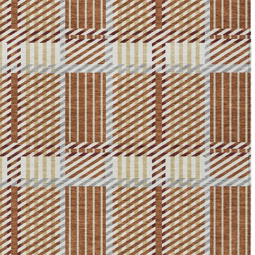 Copper Gold And Gray Plaid Washable Indoor Outdoor Area Rug Photo 5