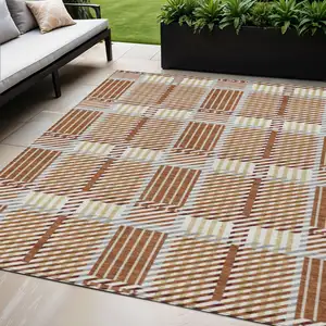 Photo of Copper Gold And Gray Plaid Washable Indoor Outdoor Area Rug