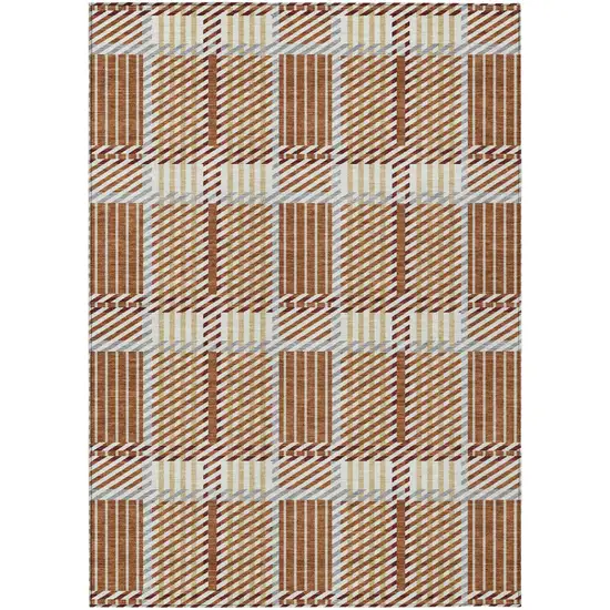 Copper Gold And Gray Plaid Washable Indoor Outdoor Area Rug Photo 2
