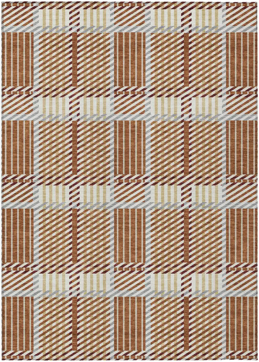 Copper Gold And Gray Plaid Washable Indoor Outdoor Area Rug Photo 2