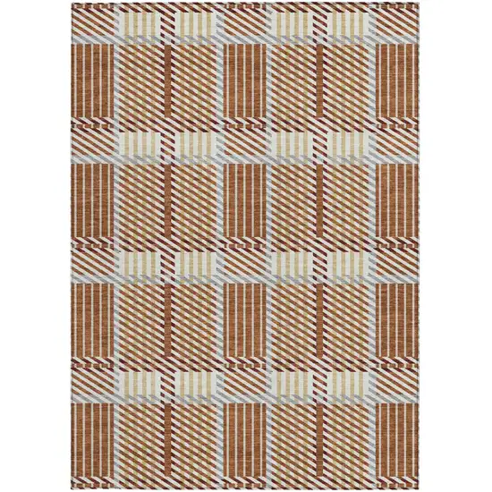Copper Gold And Gray Plaid Washable Indoor Outdoor Area Rug Photo 6