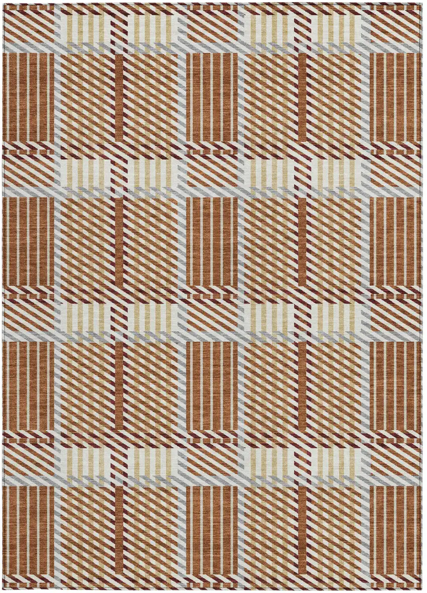 Copper Gold And Gray Plaid Washable Indoor Outdoor Area Rug Photo 6