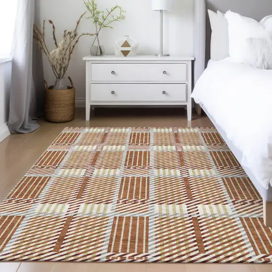 Copper Gold And Gray Plaid Washable Indoor Outdoor Area Rug Photo 9