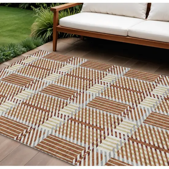Copper Gold And Gray Plaid Washable Indoor Outdoor Area Rug Photo 1