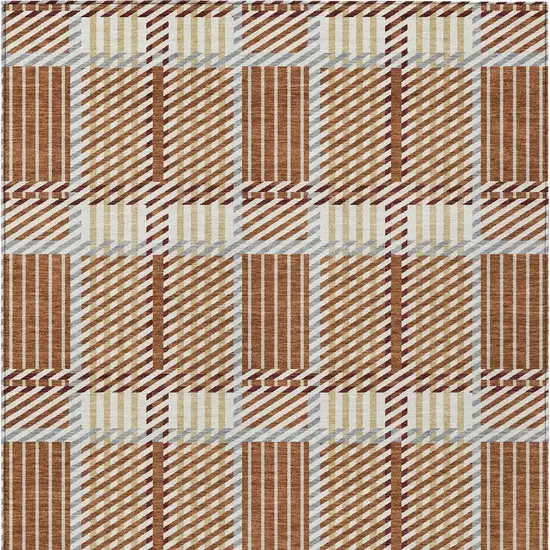 Copper Gold And Gray Plaid Washable Indoor Outdoor Area Rug Photo 6