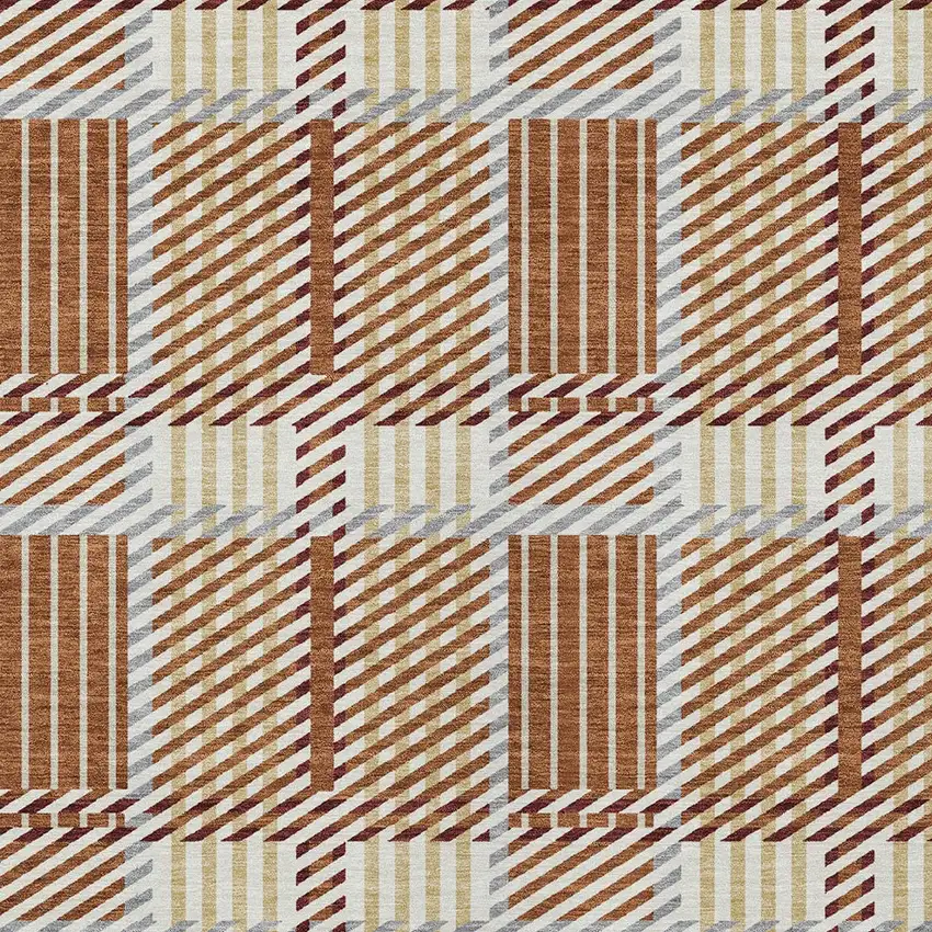 Copper Gold And Gray Plaid Washable Indoor Outdoor Area Rug Photo 5