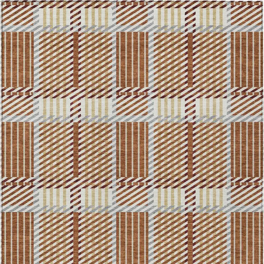 Copper Gold And Gray Plaid Washable Indoor Outdoor Area Rug Photo 7