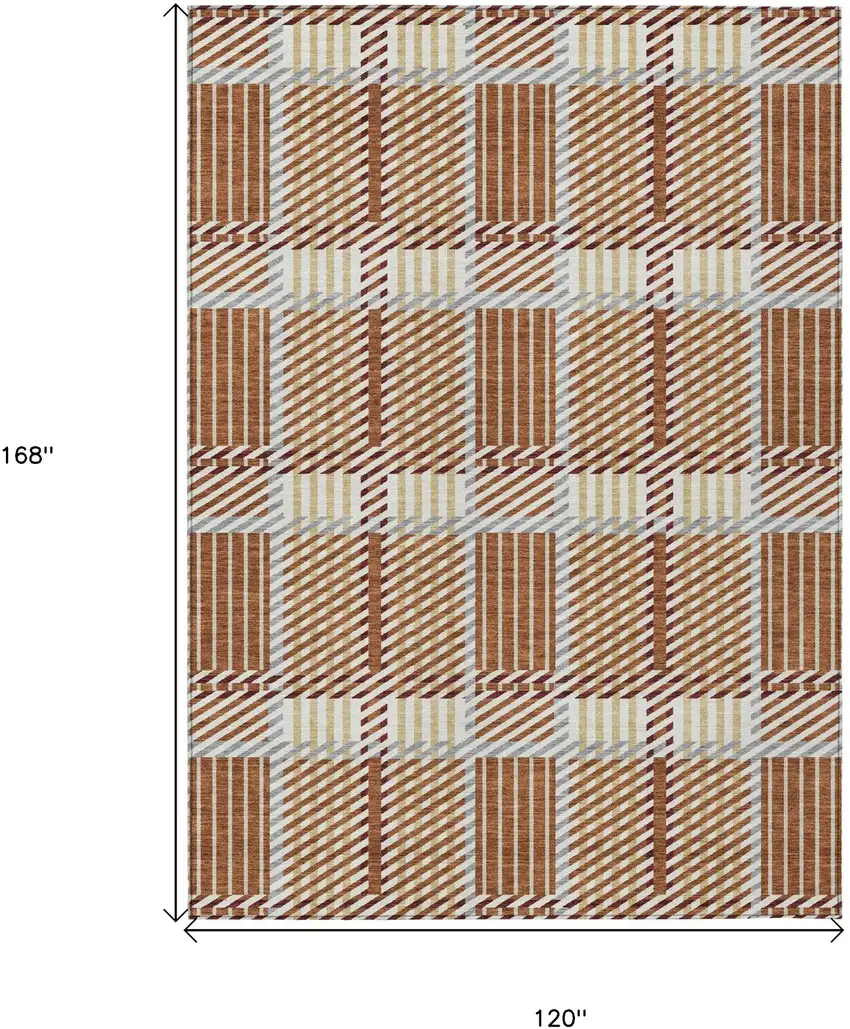 Copper Gold And Gray Plaid Washable Indoor Outdoor Area Rug Photo 3