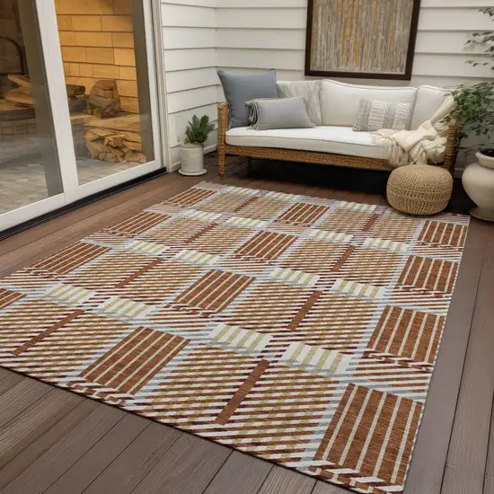 Copper Gold And Gray Plaid Washable Indoor Outdoor Area Rug Photo 8