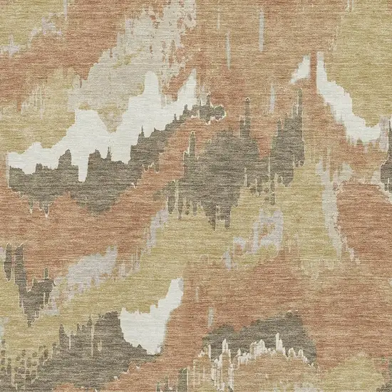 Copper Gold And Ivory Abstract Washable Area Rug With UV Protection Photo 4