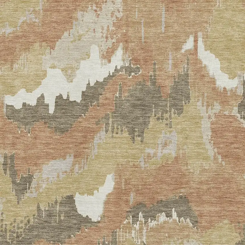 Copper Gold And Ivory Abstract Washable Area Rug With UV Protection Photo 4