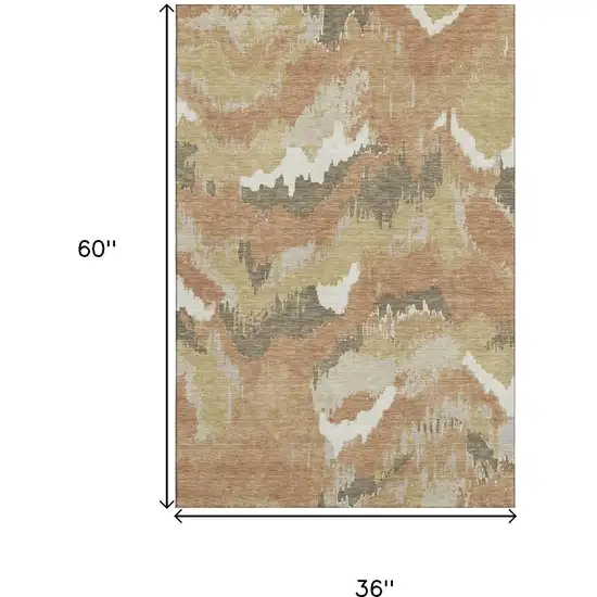 Copper Gold And Ivory Abstract Washable Area Rug With UV Protection Photo 3
