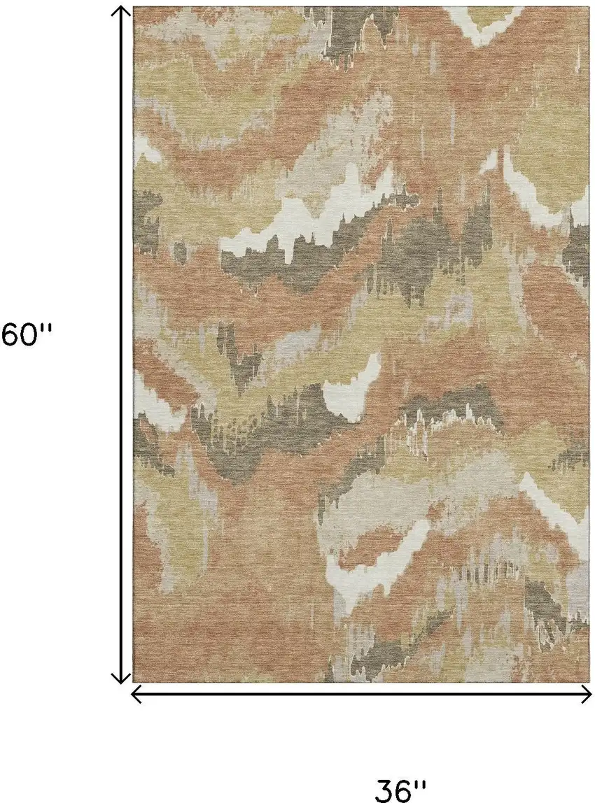 Copper Gold And Ivory Abstract Washable Area Rug With UV Protection Photo 3