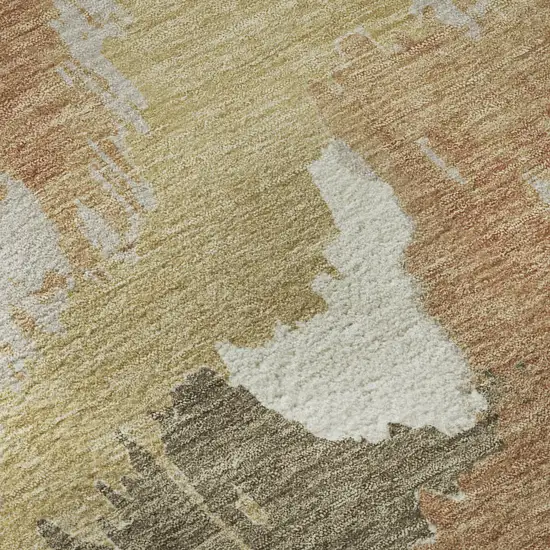 Copper Gold And Ivory Abstract Washable Area Rug With UV Protection Photo 6