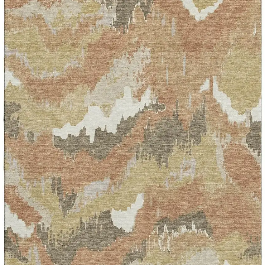 Copper Gold And Ivory Abstract Washable Area Rug With UV Protection Photo 5