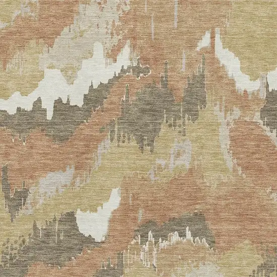 Copper Gold And Ivory Abstract Washable Area Rug With UV Protection Photo 5