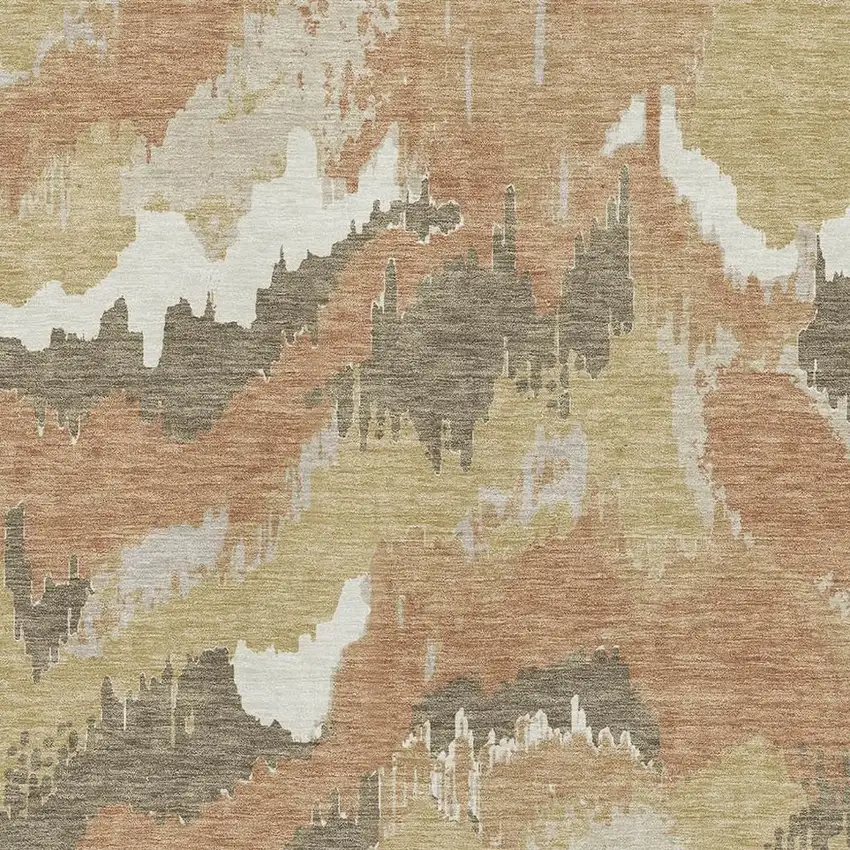 Copper Gold And Ivory Abstract Washable Area Rug With UV Protection Photo 5