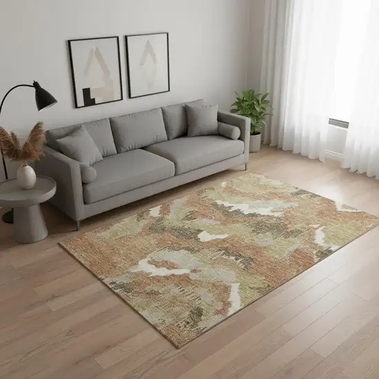 Copper Gold And Ivory Abstract Washable Area Rug With UV Protection Photo 1