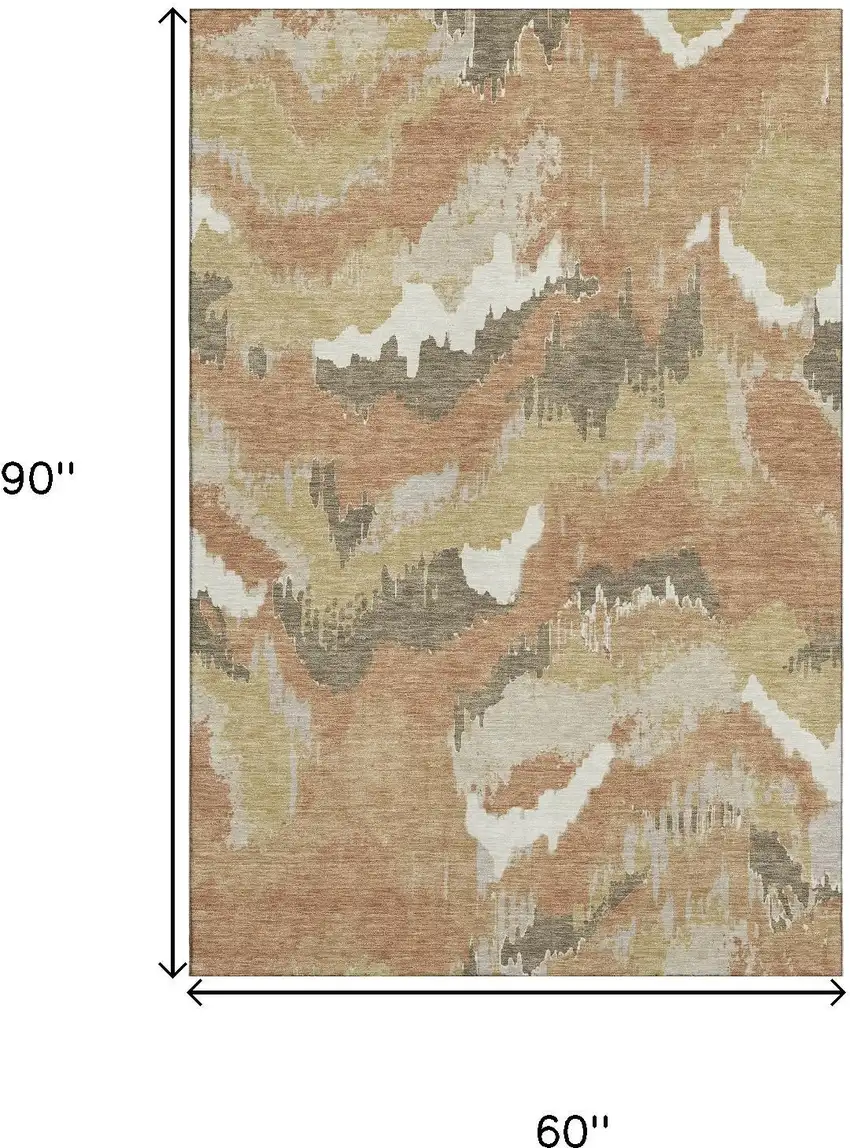 Copper Gold And Ivory Abstract Washable Area Rug With UV Protection Photo 3