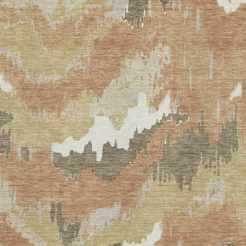 Copper Gold And Ivory Abstract Washable Area Rug With UV Protection Photo 4