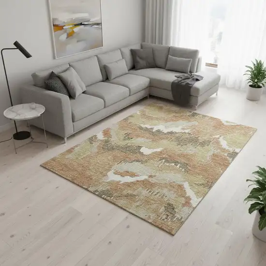 Copper Gold And Ivory Abstract Washable Area Rug With UV Protection Photo 1