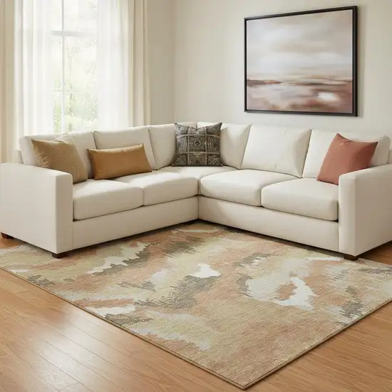 Copper Gold And Ivory Abstract Washable Area Rug With UV Protection Photo 1