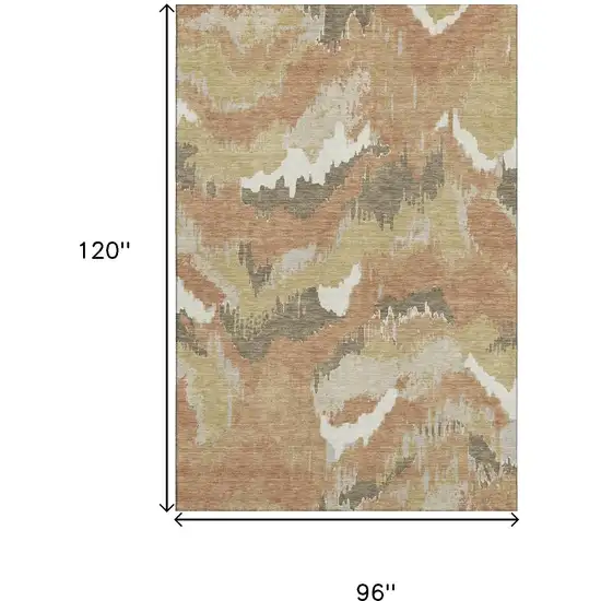 Copper Gold And Ivory Abstract Washable Area Rug With UV Protection Photo 3