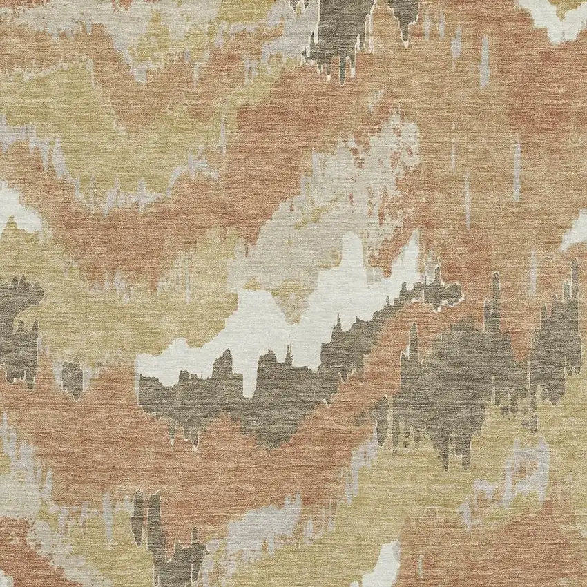 Copper Gold And Ivory Abstract Washable Area Rug With UV Protection Photo 5