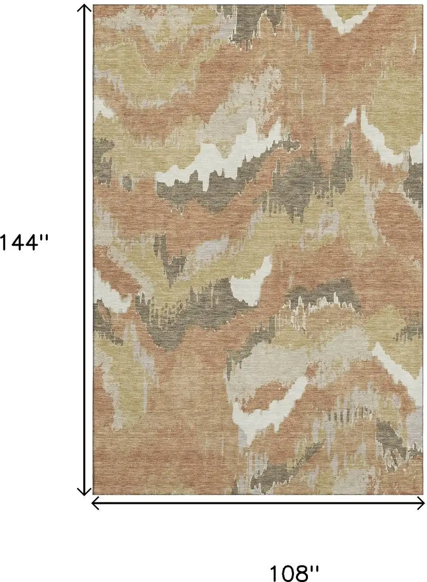 Copper Gold And Ivory Abstract Washable Area Rug With UV Protection Photo 3