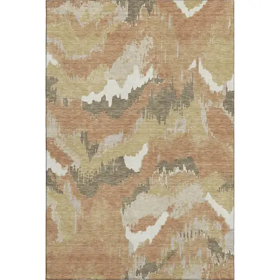 Copper Gold And Ivory Abstract Washable Area Rug With UV Protection Photo 2