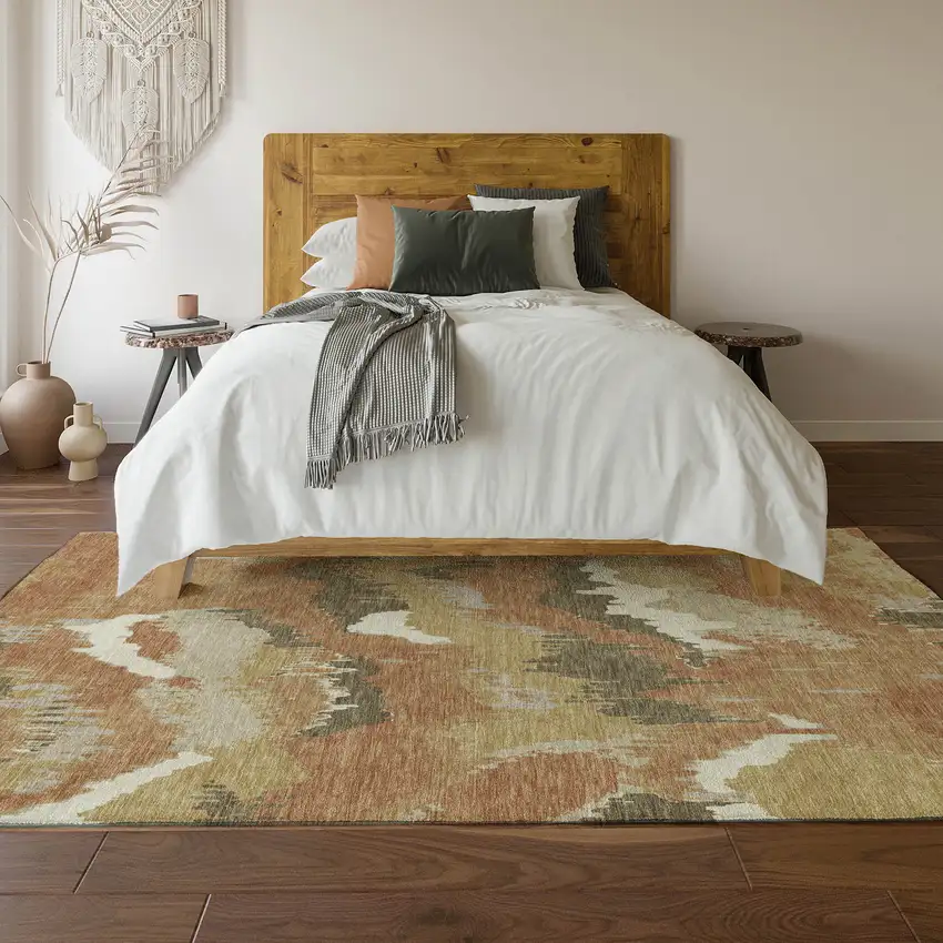 Copper Gold And Ivory Abstract Washable Area Rug With UV Protection Photo 8