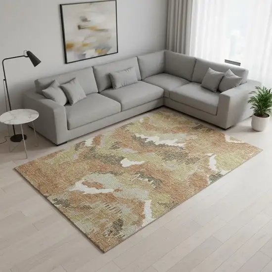 Copper Gold And Ivory Abstract Washable Area Rug With UV Protection Photo 1