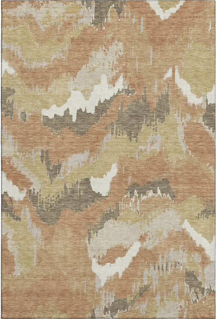 Copper Gold And Ivory Abstract Washable Area Rug With UV Protection Photo 2