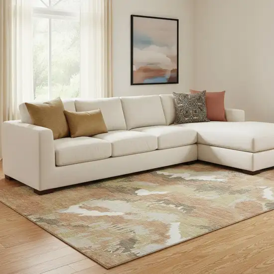 Copper Gold And Ivory Abstract Washable Area Rug With UV Protection Photo 1