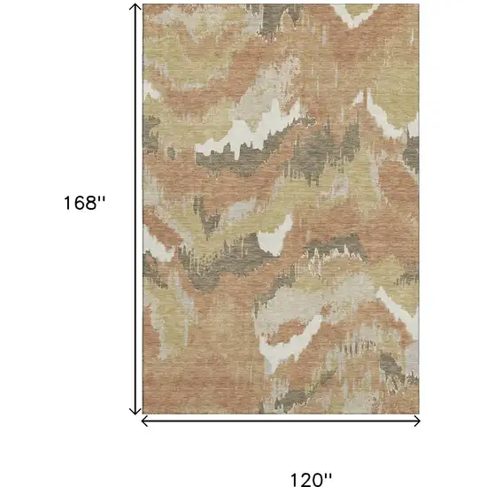Copper Gold And Ivory Abstract Washable Area Rug With UV Protection Photo 3