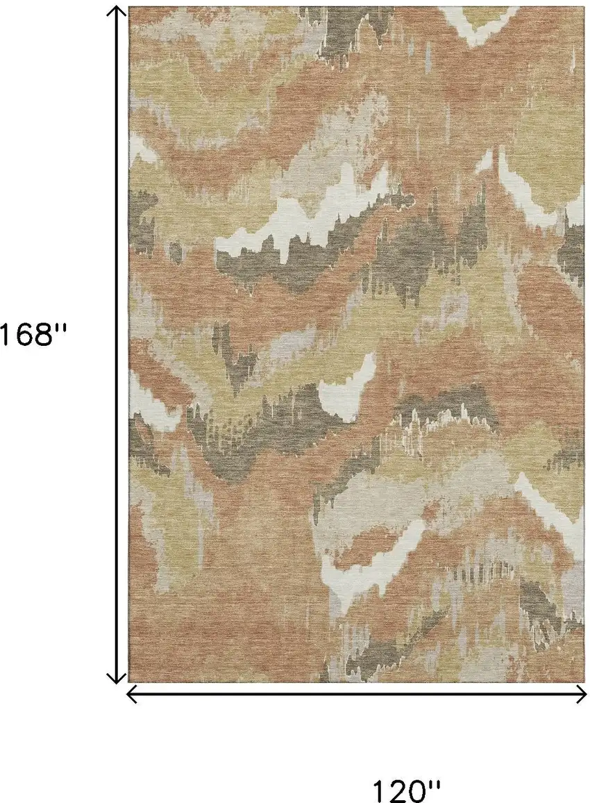 Copper Gold And Ivory Abstract Washable Area Rug With UV Protection Photo 3