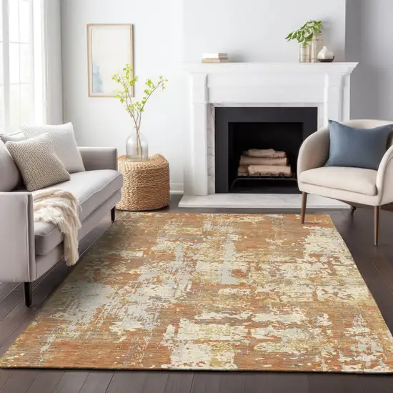 Copper Gold And Ivory Abstract Washable Indoor Outdoor Area Rug Photo 9