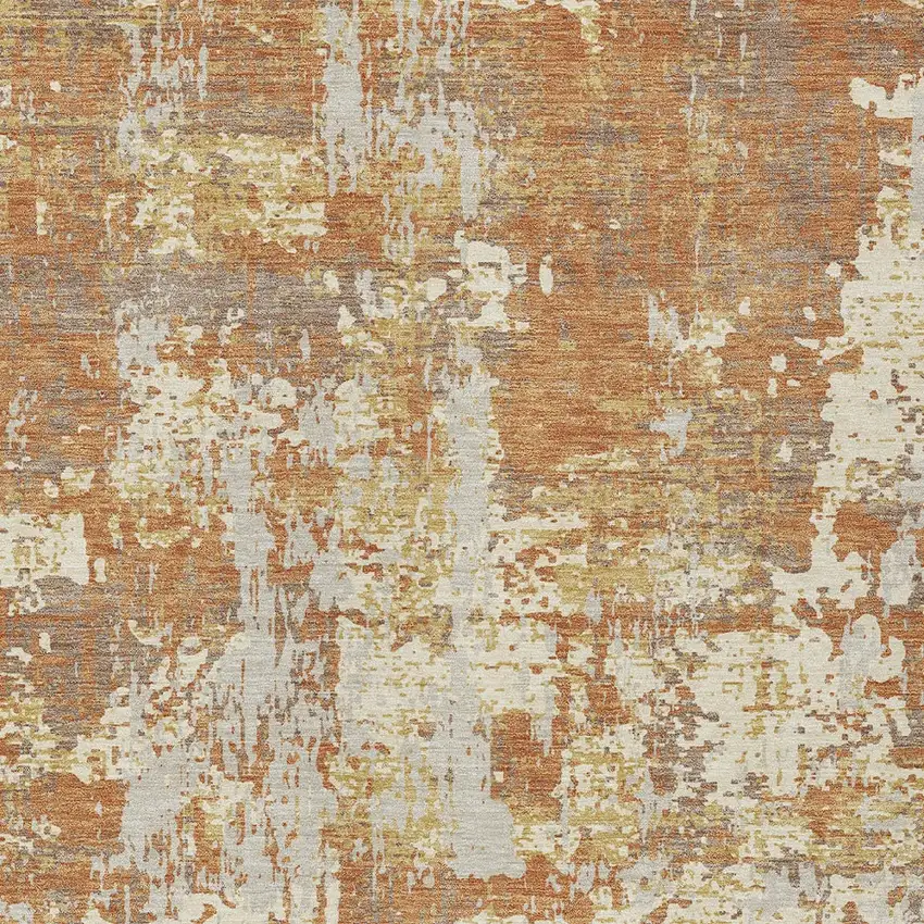 Copper Gold And Ivory Abstract Washable Indoor Outdoor Area Rug Photo 6