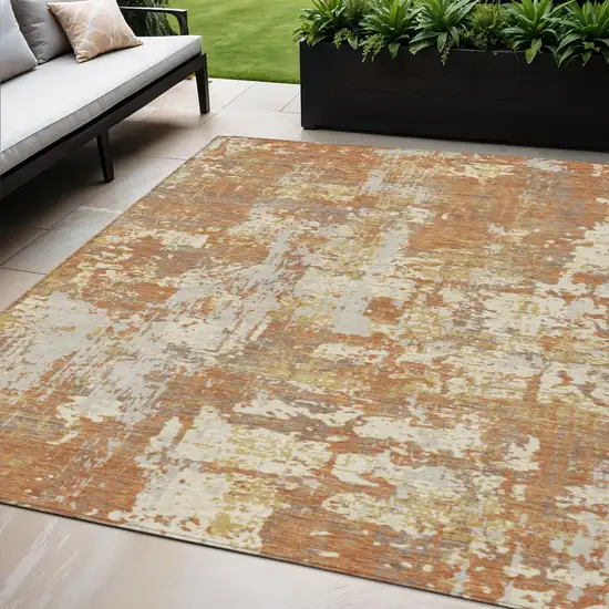 Copper Gold And Ivory Abstract Washable Indoor Outdoor Area Rug Photo 1