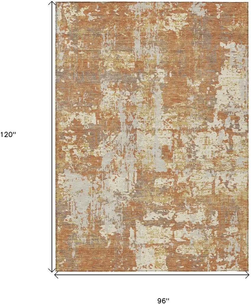 Copper Gold And Ivory Abstract Washable Indoor Outdoor Area Rug Photo 3
