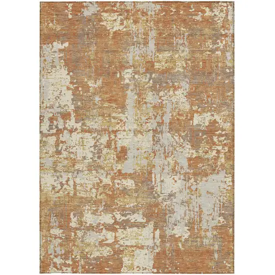 Copper Gold And Ivory Abstract Washable Indoor Outdoor Area Rug Photo 7