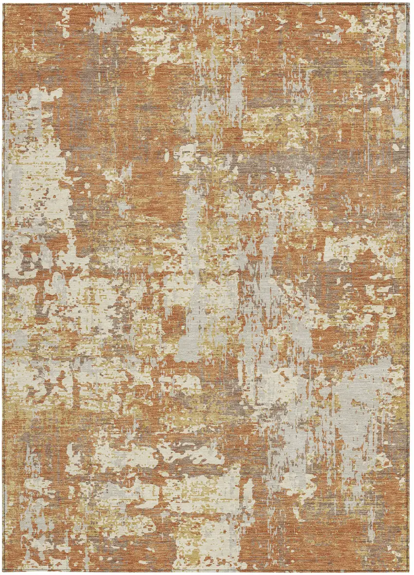 Copper Gold And Ivory Abstract Washable Indoor Outdoor Area Rug Photo 7