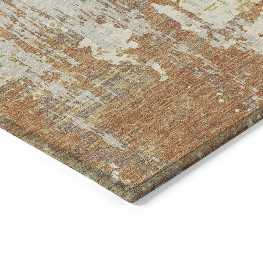 Copper Gold And Ivory Abstract Washable Indoor Outdoor Area Rug Photo 4