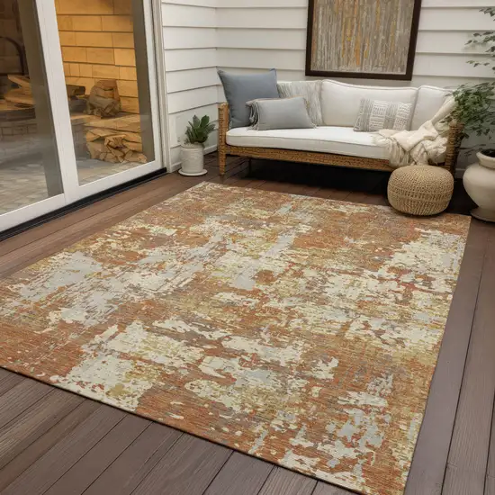 Copper Gold And Ivory Abstract Washable Indoor Outdoor Area Rug Photo 8