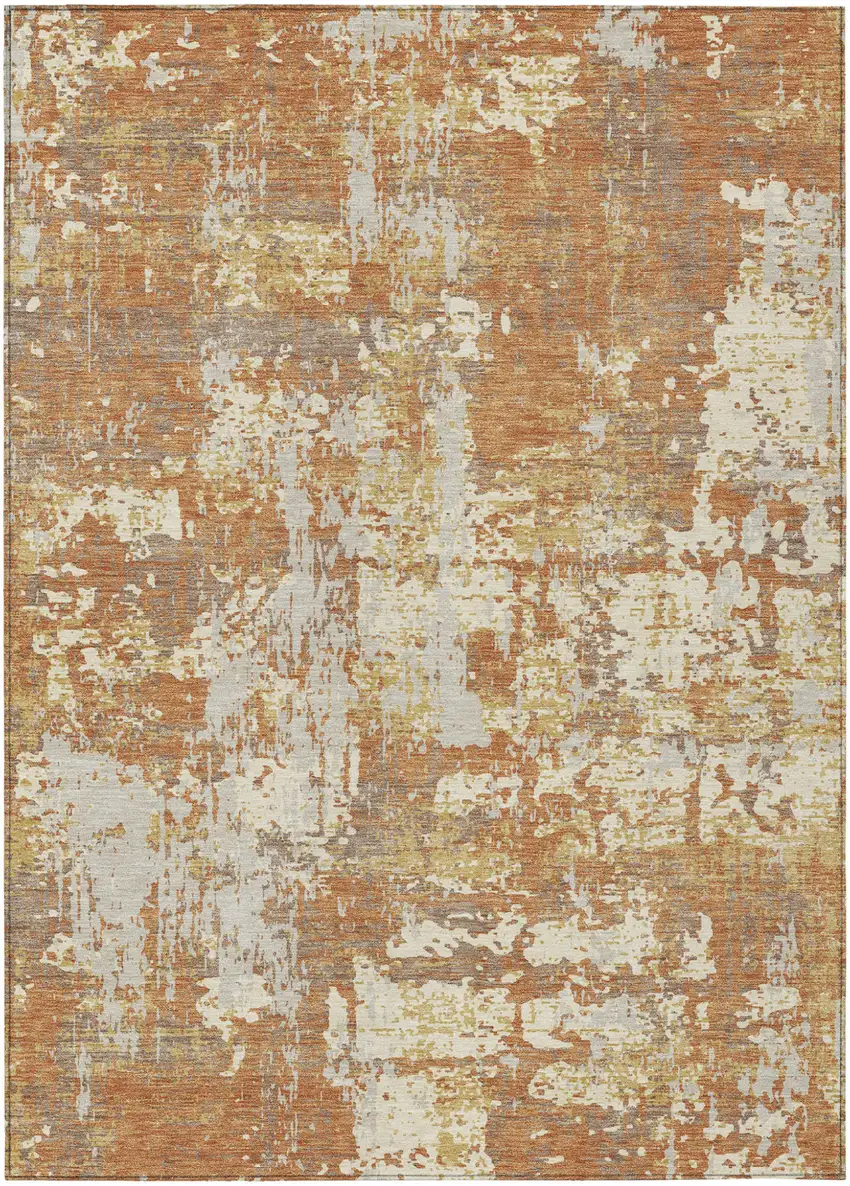 Copper Gold And Ivory Abstract Washable Indoor Outdoor Area Rug Photo 2