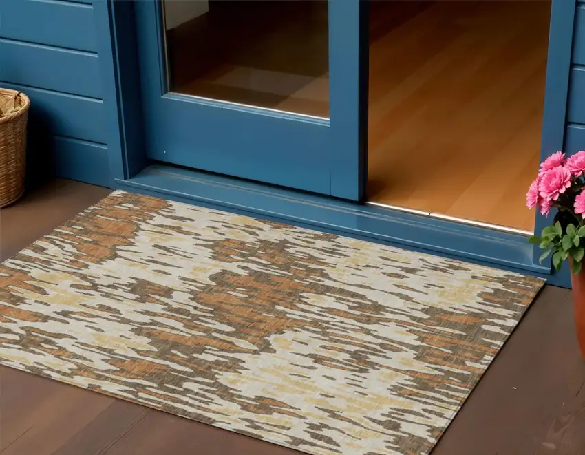 Copper Gold And Ivory Striped Washable Indoor Outdoor Area Rug Photo 1